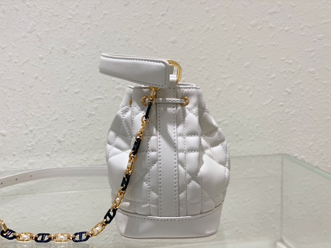 Small Dior Jolie Bucket Bag White Macrocannage Lambskin and Calfskin